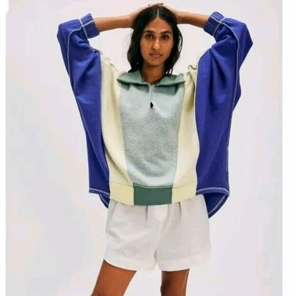 Free People Sidewalk Sweatshirt in Mallard Combo Size Large EUC *READ - Picture 2 of 8
